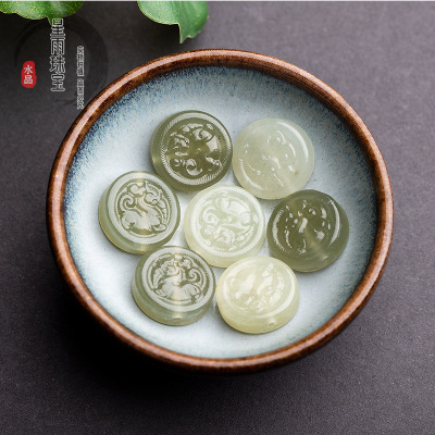 Natural and nephrite Green jade unicorn Two-sided carving Goes back Bracelet Beads Jewelry DIY Accessories