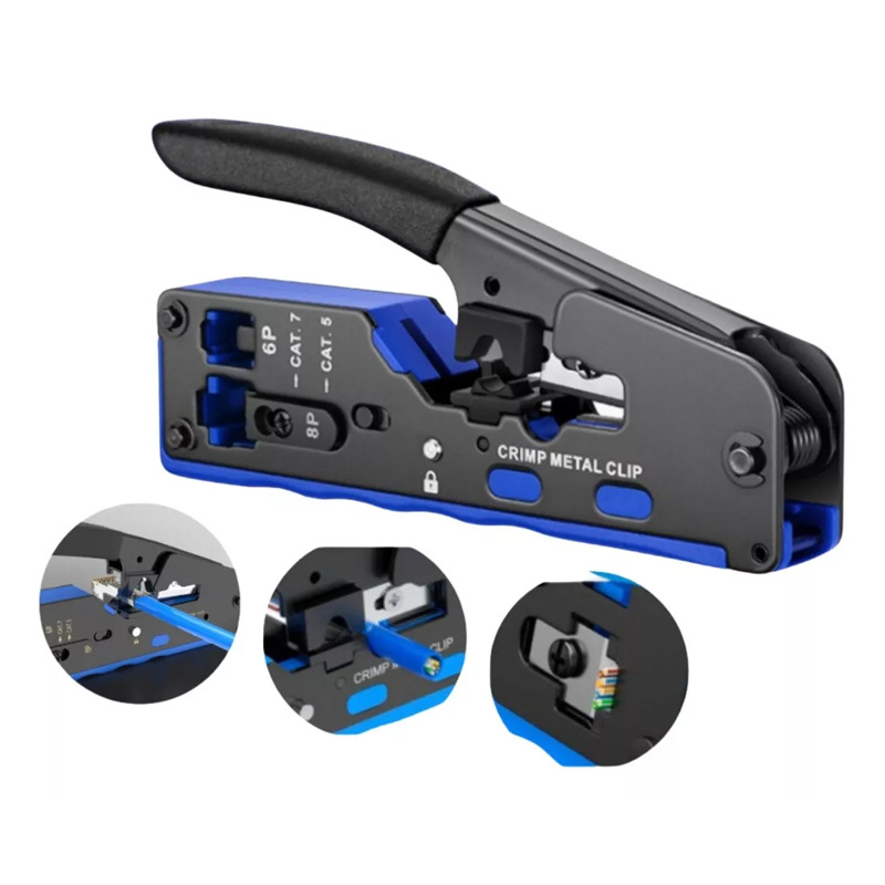 Siete tipos de alicates de cable de red perforados alicates de compresión de orificio pasante 5 5 6 7 tipos 8P6P tipo de engarzamiento multifuncional al por mayor