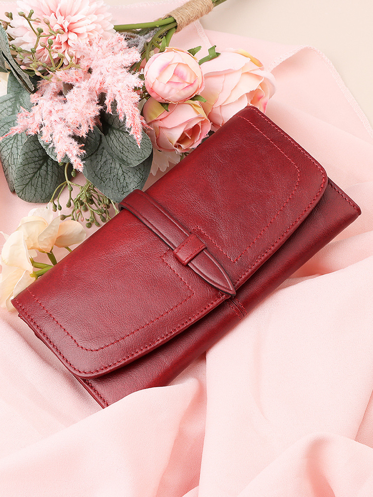 Nueva Cartera de Cuero Genuino para Mujer, Estilo Comercio Exterior Europeo y Americano, Cartera Larga con Cierre RFID, Gran Capacidad, Primera Capa de Piel de Vaca, Bolso de Mano para Mujer