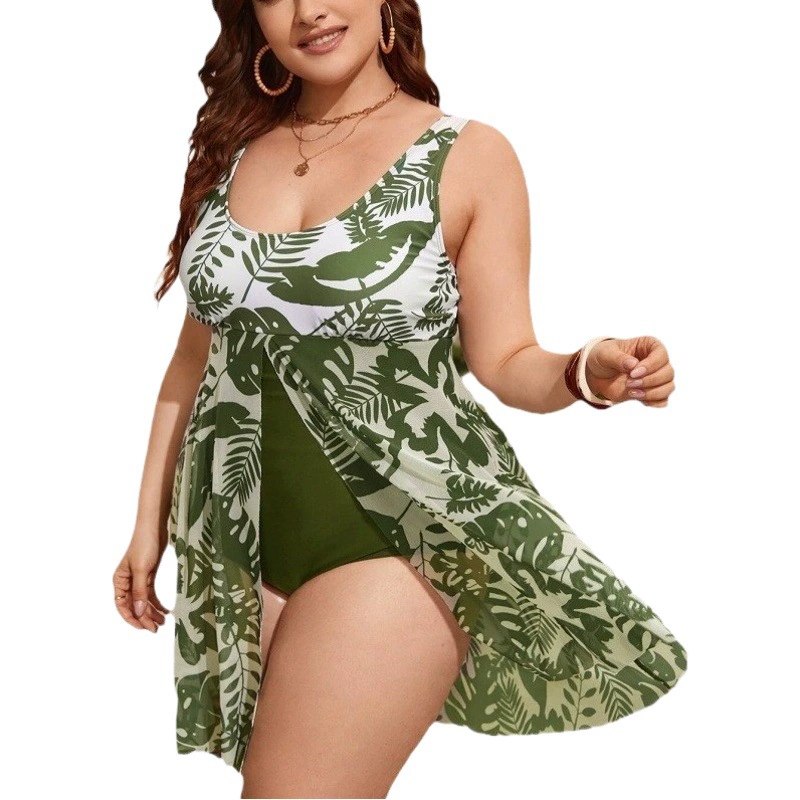 Европейский и американский Новый 2023 Amazon плюс размер крышка живота для похудения консервативная юбка с цифровым принтом раздельное бикини