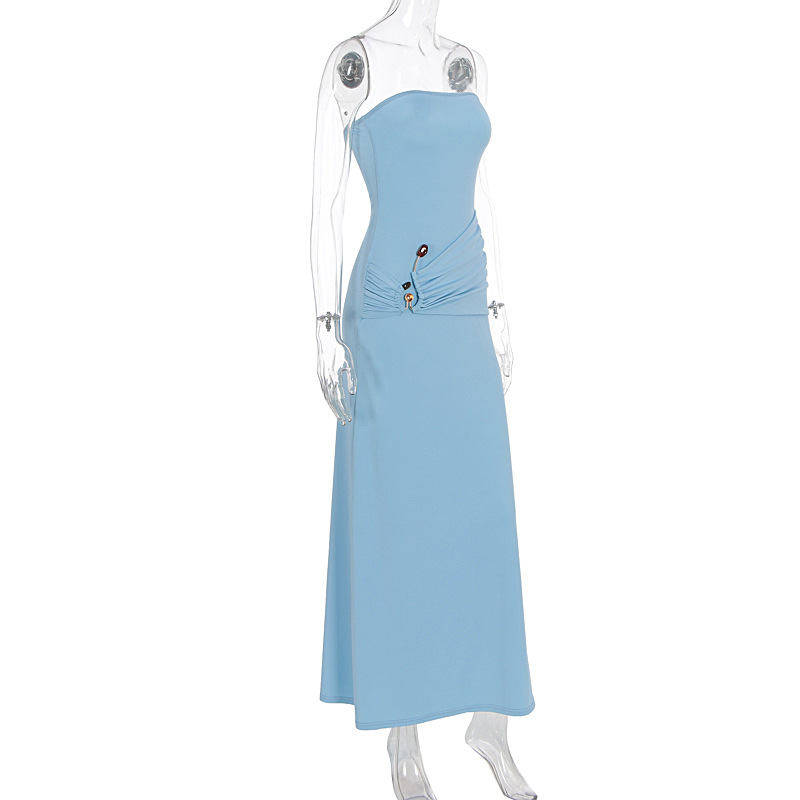 Women's Clothing Metallic Twist Strapless Long Skirt For Women Bodycon Slim Fit High Elasticity Solid Color Style_ecoleips.com