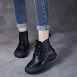 以一 Кожаные демисезонные универсальные высокие утепленные короткие сапоги, воловья кожа, мягкая подошва