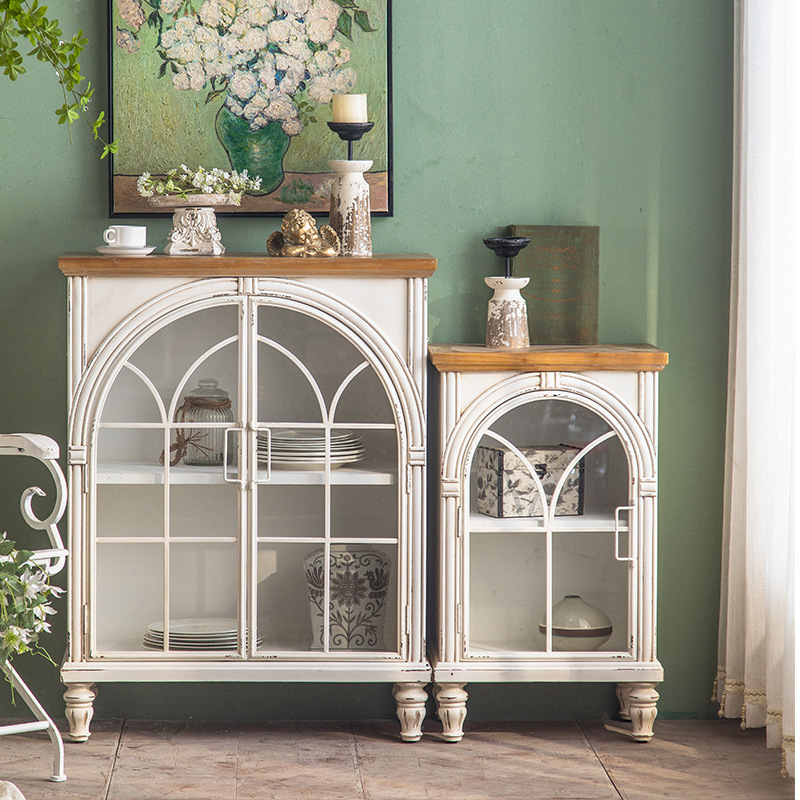 French Light Luxury Solid Wood Storage Side Cabinet B&B Home Wine Rack European Style Wall Decoration Display Cabinet Sideboard