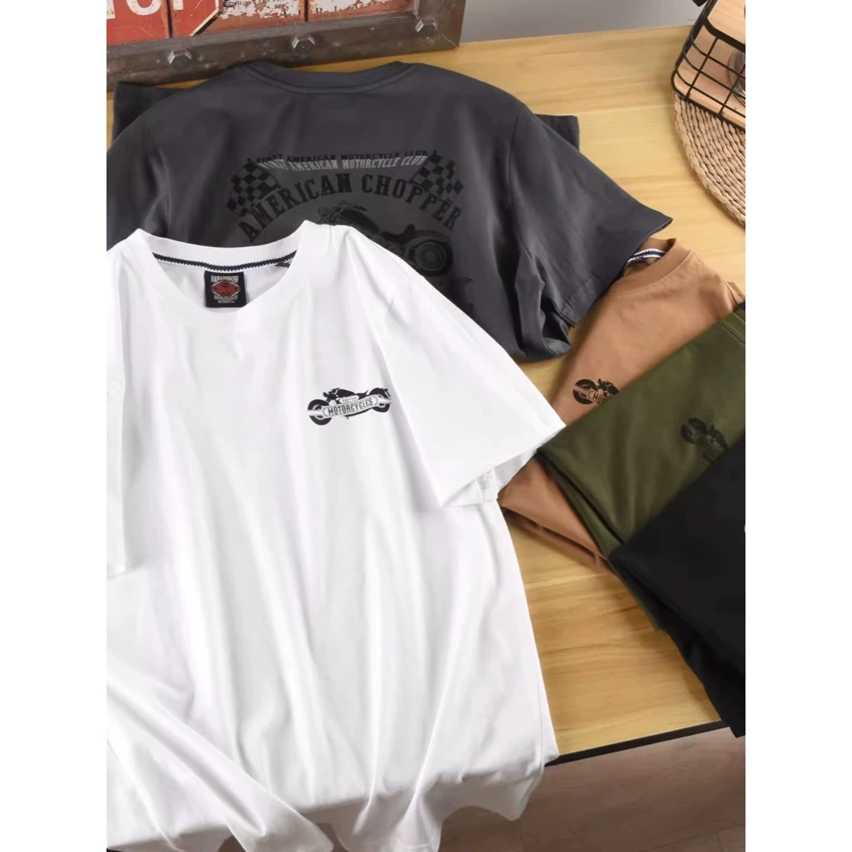 Модный бренд хорошо носить! Ткань является характерной! Стираная ретро с круглым вырезом Мужская старая американская внешняя торговля футболка с коротким рукавом H