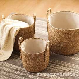 跨境家用编织篮子装饰花盆草编织篮子客厅蔬菜鲜花篮盆景篮子