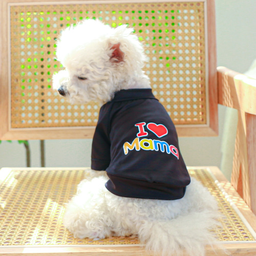 Pet Clothes Dog Clothing Spring and Summer New Arrivals Comfortable and Breathable Small and Medium-sized Dog Teddy Bichon I Love Mom Two-legged Clothes