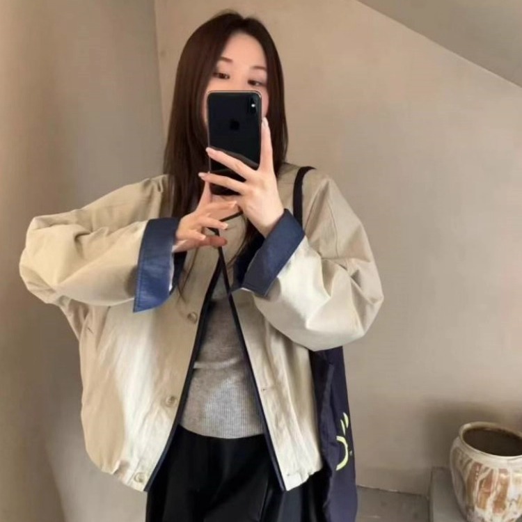 2025秋季新款韩版撞色简约时尚短外套女宽松休闲夹克上衣气质百搭|undefined