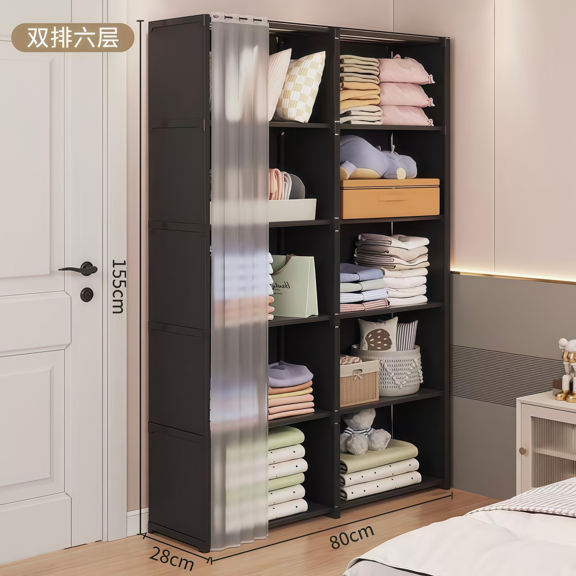 Estante de libros simple para el hogar piso doble fila de dormitorio de niños estante de almacenamiento de almacenamiento multicapa estante de libros a prueba de polvo armario