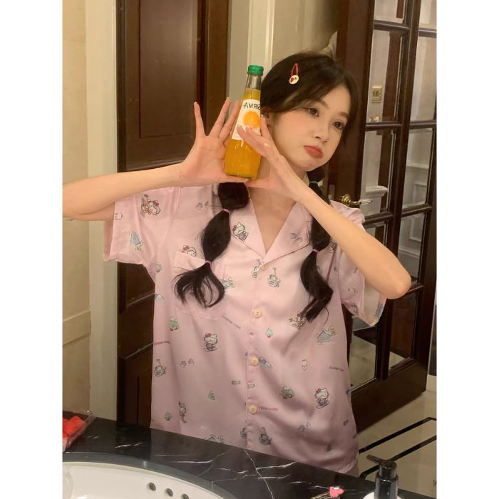 더블 쇼트 프린트 - 11 핑크 고양이