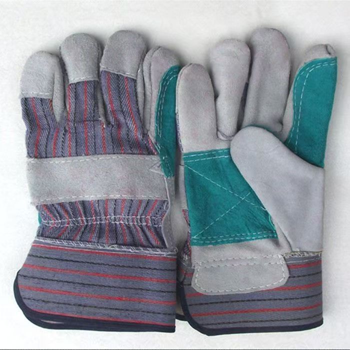 工厂批发电焊手套耐磨耐高温牛皮加托条子布焊接劳保手套牛二层皮