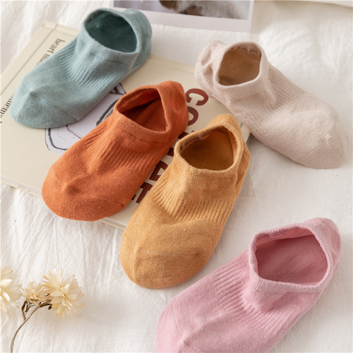 Women's Non-Slip Invisible Socks with Anti-Slip and Non-Slip Design, Spring and Summer Plain Cotton Low Cut Ankle Socks for Girls, Fashion Ins Style