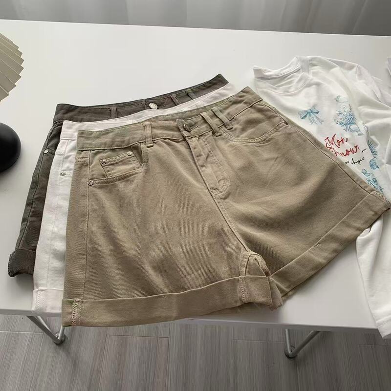 Long-Legged Hot Pants for Women! Factory New Summer Style~ Milk Coffee Color High-Waisted Slimming 100% Cotton Denim Wide-Leg Shorts for Women Long-Legged Hot Pants for Women! Factory New Summer Style~ Milk Coffee Color High-Waisted Slimming 100% Cotton Denim Wide-Leg Shorts for Women