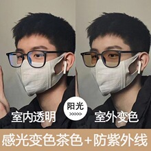 新款小红书同款复古方框变色平光镜时尚潮流男女防蓝光近视眼镜