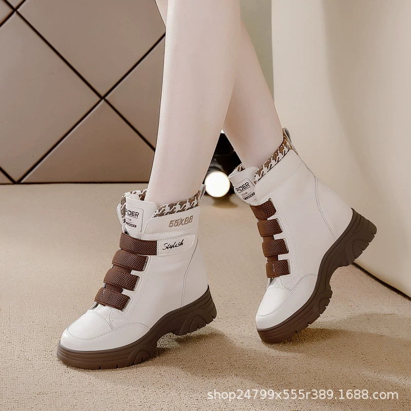 Внутренняя высота женской осенне-зимняя новая повседневная обувь на толстом липучке сапоги тонкие сапоги