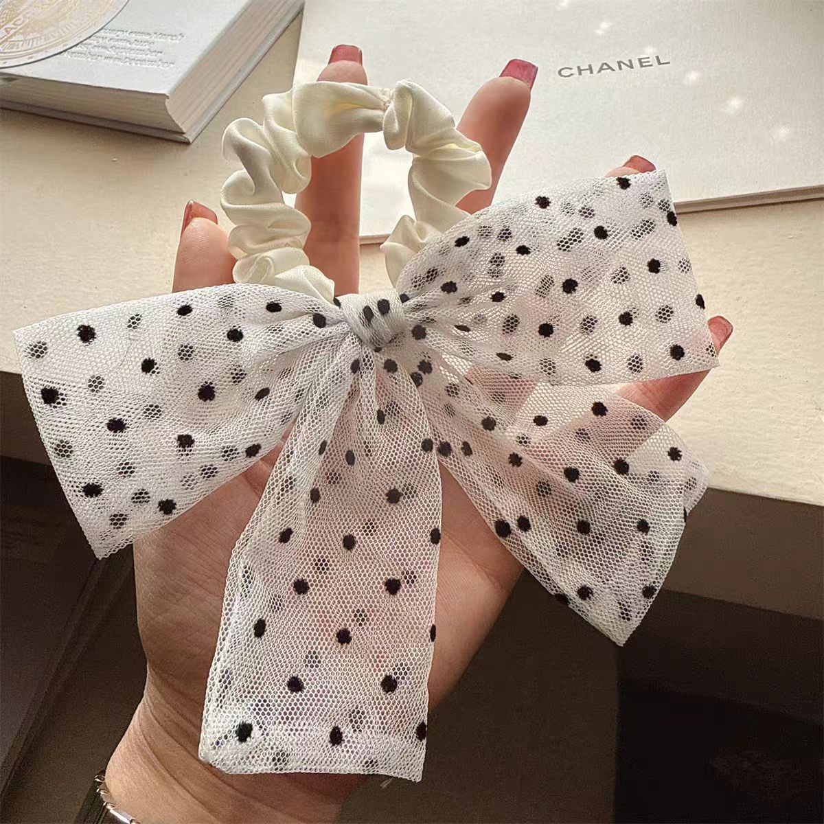 Joyería coreana 2025 nuevo estilo malla lunares encaje lazo grueso lazo para el cabello cuerda para el cabello francés accesorios para el cabello mujeres