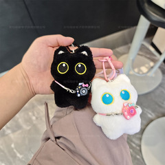 新款大眼小黑猫挂件可爱毛绒公仔手工编织挂绳多颜色礼物送好朋友