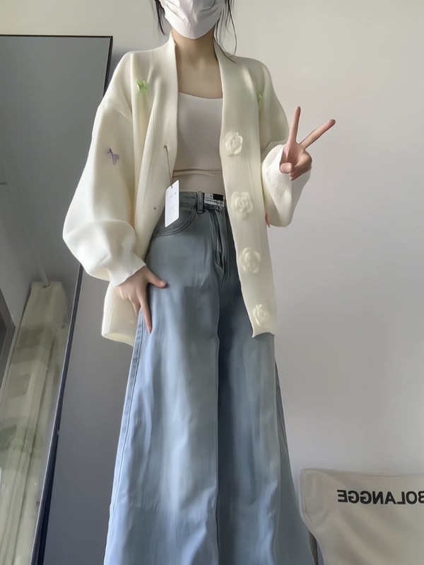 韩系奶fufu蝴蝶结针织开衫女秋新款小众设计感宽松软糯毛衣外套|undefined