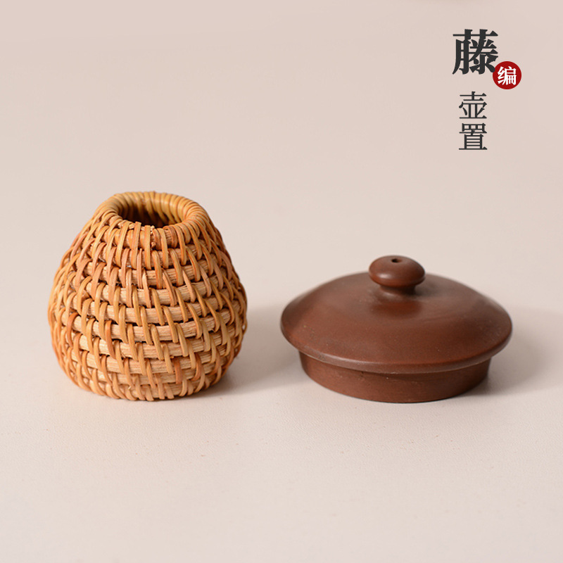 貿易卸売手織り茶道アクセサリーオフィス収納防カビ無垢材ラウンドペンホルダー収納デスクトップ|undefined