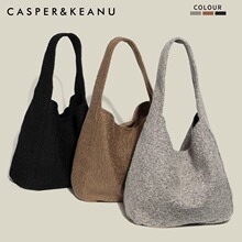 韩国慵懒风托特包女2024新款大容量布包纯色腋下单肩包秋冬毛呢