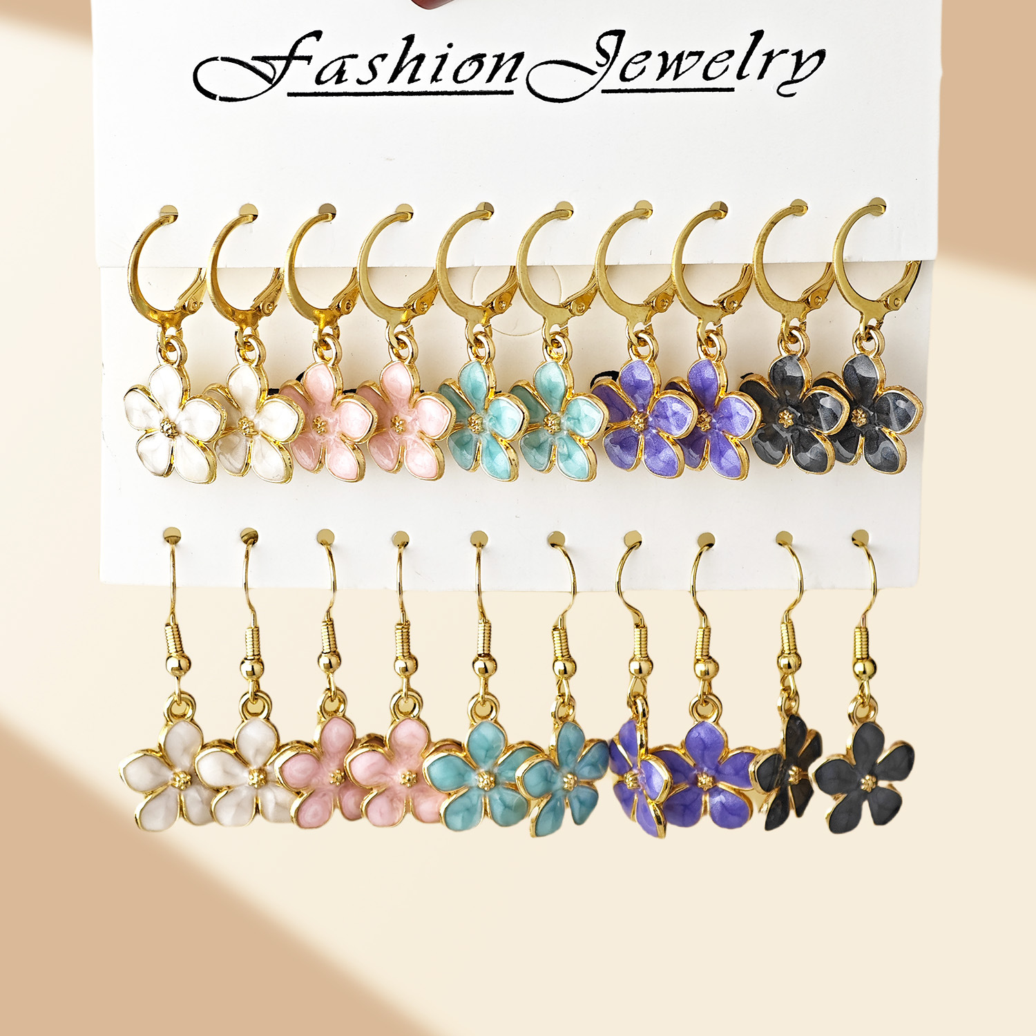 Juego de pendientes de aleación con diseño de flor de cerezo, estilo europeo y americano, superventas transfronterizo, diseño de nicho, con efecto de goteo de aceite y colores vibrantes, venta al por mayor