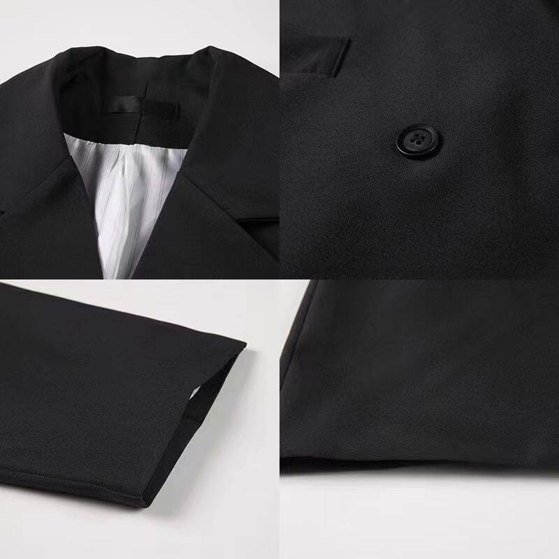 Áo blazer nữ dáng suông rộng phong cách Hàn Quốc, cổ vest một hàng cúc, tay dài — Màu trắng ngà, Màu xám đậm, màu đen chi tiết 11