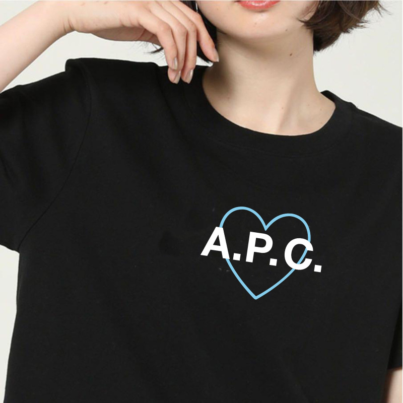 Cross-Border Apc Japan and Korea Popular A.P Heart-Shaped Flocking Pattern Printed 100% Pure Cotton Regular Size T-Shirt for Men and Women Couple Shirts Cross-Border Apc Japan and Korea Popular A.P Heart-Shaped Flocking Pattern Printed 100% Pure Cotton Regular Size T-Shirt for Men and Women Couple Shirts