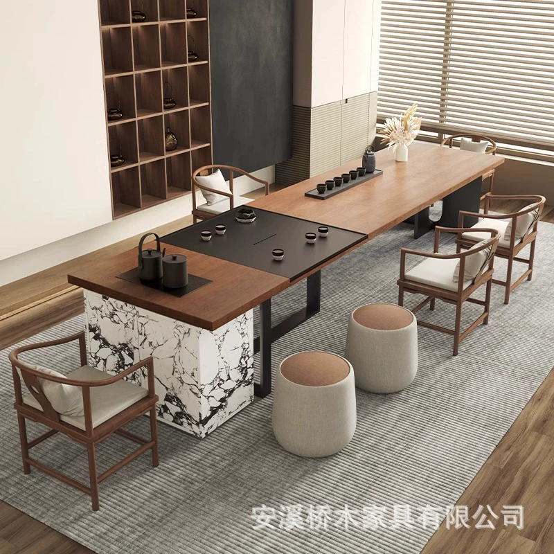 Островной чайный столик, офисный чайный столик, доступный роскошный журнальный столик, высококачественный новый чайный столик и стул из цельного дерева 2025 года, большой доска