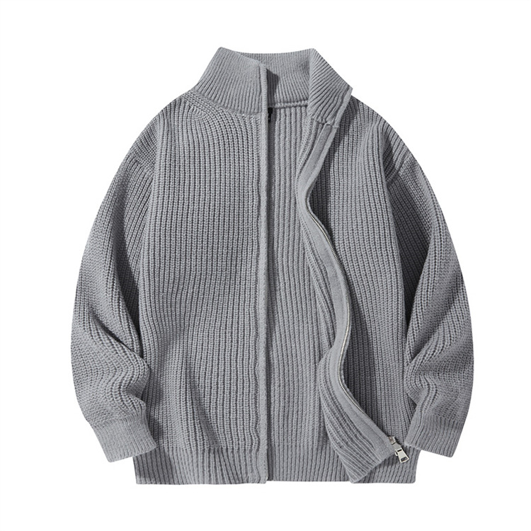 Cardigan in maglia da uomo con collo alto - Maglione casual leggero per primavera e autunno, vestibilità ampia, orlo a coste_voghion.com