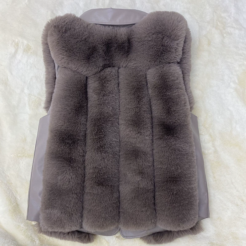 Женский жилет из лисьего меха Faux Fox Fur Vest Haining (женщины), casual тёплый жилет на осень–зиму с вставками