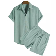 欧米速売通対外貿易独立駅男性レジャーゆるい多色ビーチ服四面弾半袖セット2点セット
