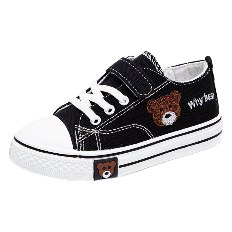 Children's Shoes for Export, Comfortable Kids' Bear Canvas Shoes, Fashionable Student White Shoes, Boys' and Girls' Velcro Sneakers Wholesale
