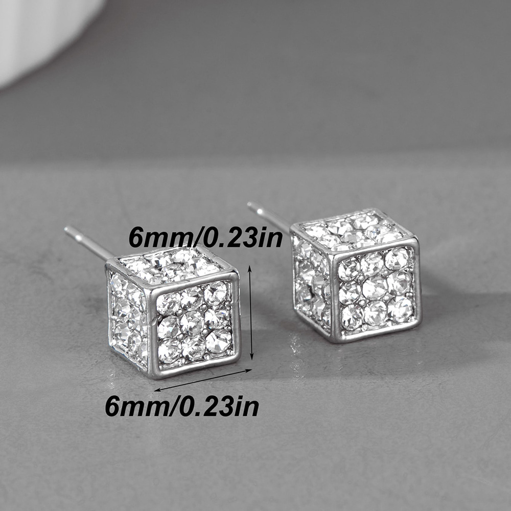 Diamond electroplated geometric three-dimensional square earrings, small fashionable design, personalized and trendy_voghion.com