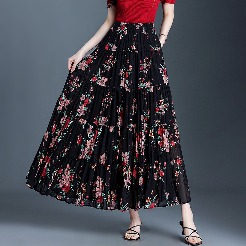 Summer New Large Swing Skirt Women's 2025 New Printed A- Line Skirt Elapsed High Waist Pleated Skirt Long Skirt Summer New Large Swing Skirt Women's 2025 New Printed A- Line Skirt Elapsed High Waist Pleated Skirt Long Skirt