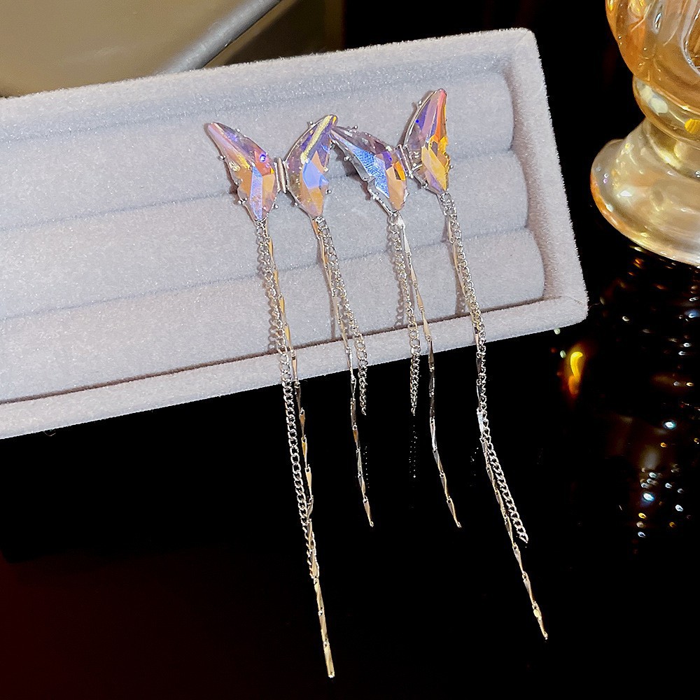 S925 aguja de plata elegante borla pendientes de alta gama simple cara de adelgazamiento pendientes de todo fósforo estilo coreano nuevos pendientes de moda al por mayor