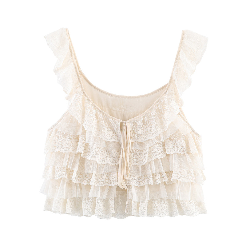 Cross-Border Women's Clothing Summer New Fashion Pure Lust Style Lace Layered Decorative Short Camisole Top Cross-Border Women's Clothing Summer New Fashion Pure Lust Style Lace Layered Decorative Short Camisole Top