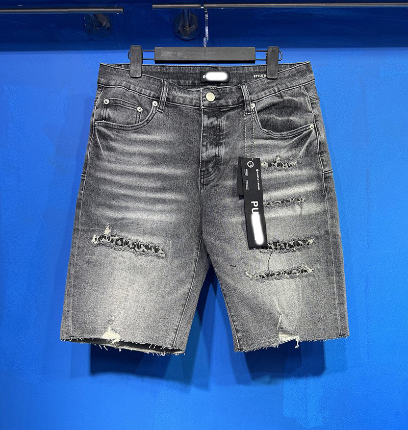 Marca de moda transfronteriza JB purple verano rectas vaqueros lavados de agua para hacer viejos agujeros vaqueros de hombre pantalones cortos de caño purple