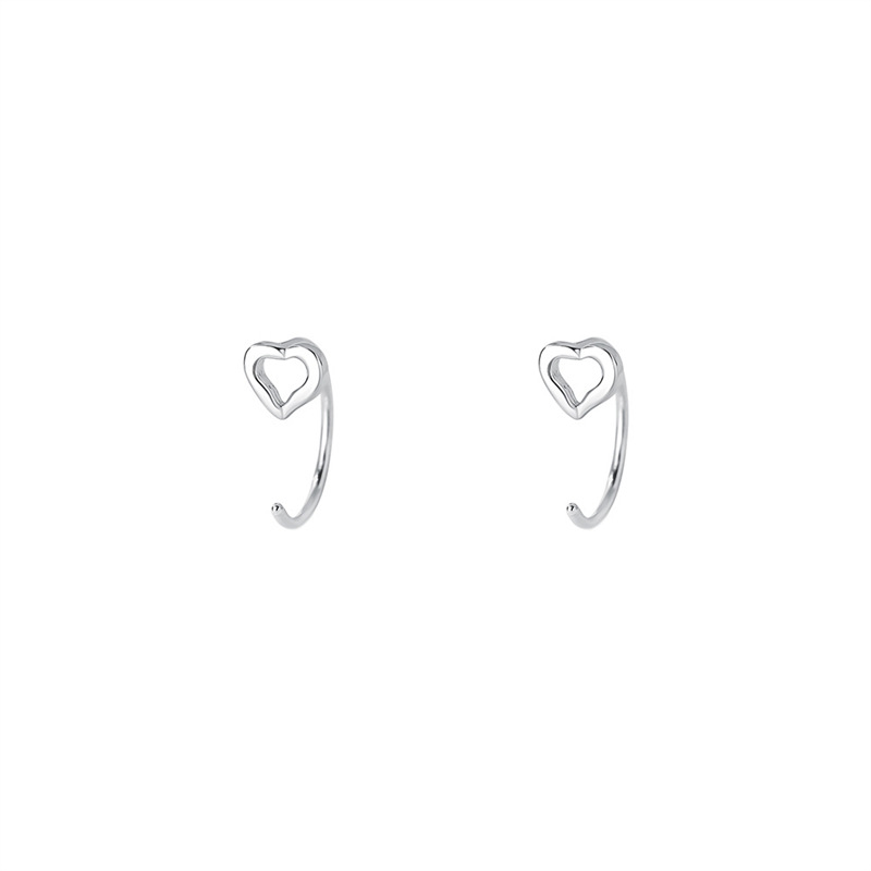 S999 pure hollowed out heart-shaped for women, simple fresh, with small and exquisite foot silver ear hooks, versatile_voghion.com