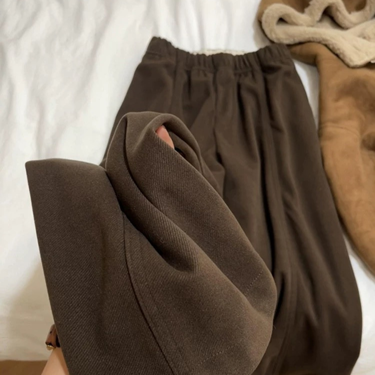 Melard Brown Woolen Wide-Leg Pants Winter Thickened Women's Plus-Size Autumn Casual Sweatpants Trendy Sycamore Pants This Year