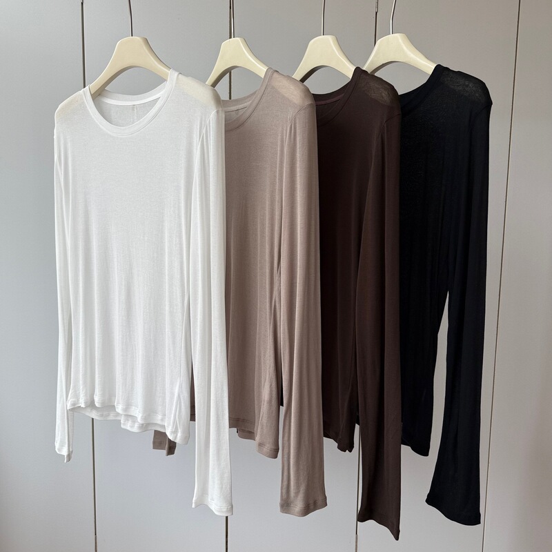 As Light as a Veil, 100% Natural Cotton! Round Neck, Soft and Comfortable, Loose Fit, Slimming, Feminine Long-Sleeve T-Shirt for Women, New for Spring