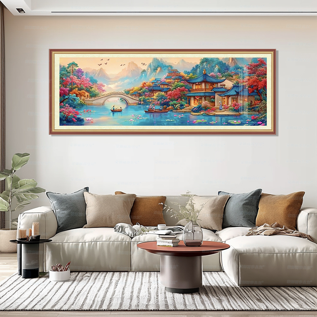 [Algodón importado] Mona Lisa real bordado a mano borracho Jiangnan nuevo paisaje decoración de estilo chino estudio bordado manual image 7