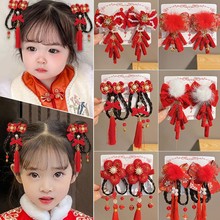 红色蝴蝶结发夹女童新年古风过年侧边边夹发饰中国风汉服发卡头饰