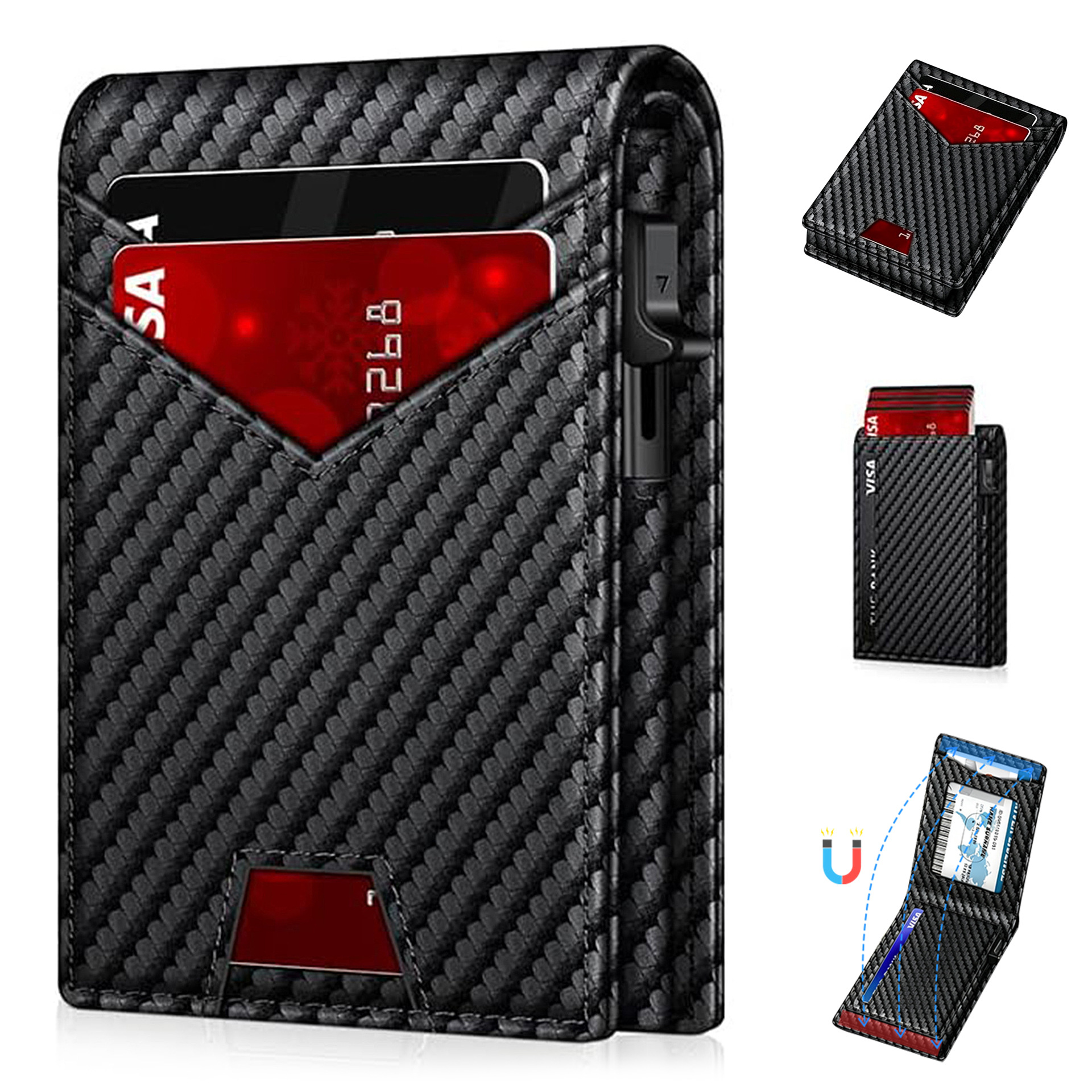 Foreign trade-style flip-top metal cardholder with multiple card slots, an ID card compartment, and RFID anti-theft features; men's leather wallet