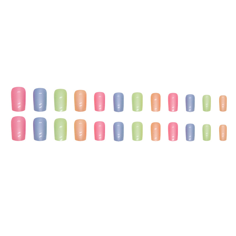 Mittellange europäische quadratische Regenbogen-Aurora-Nagelkunst-Nische im Instagram-Stil, einfarbig, vielseitig zu tragende Nägel_voghion.com