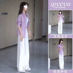 D6C2025 超人気の夏服、高級感、超見栄えの良い、シンプルでエレガントな紫色のシャツ、日焼け止め服、通勤用カジュアルパンツ
