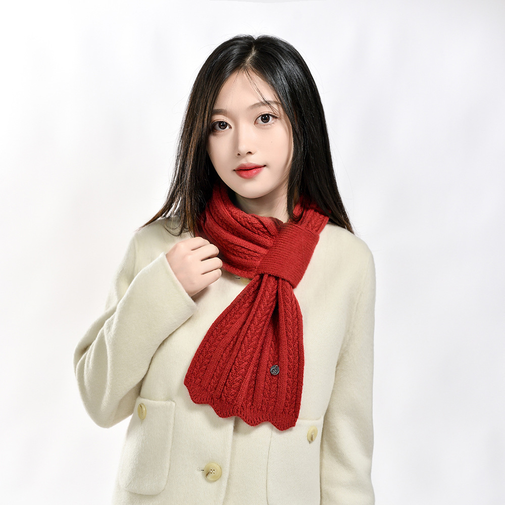 Retro solid color knitted winter universal keep warm scarf with…