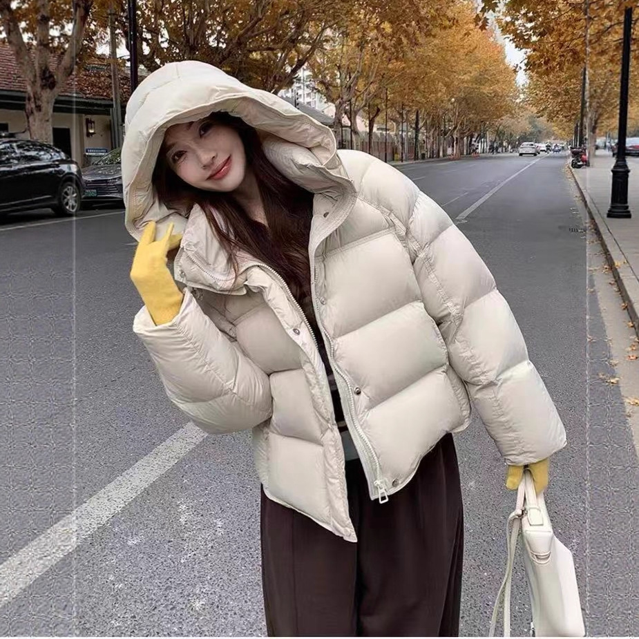 伊茉云朵泡芙90白鸭绒羽绒服女2025新款连帽面包服加厚羽绒外套
