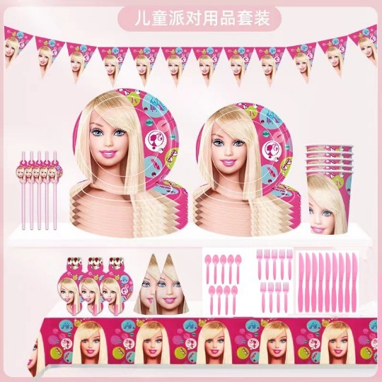Nueva muñeca Barbie transfronteriza set de cumpleaños para niños temporada de graduación decoración del Festival del Barco del Dragón set de cubiertos desechable