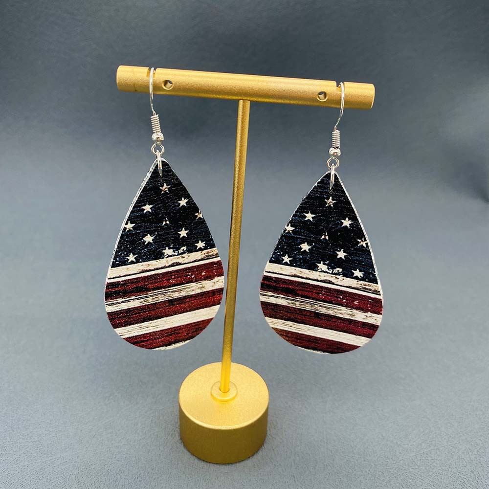 Retro Water Droplets American Flag Pu Leather Women's Earrings 1 Pair display picture 4