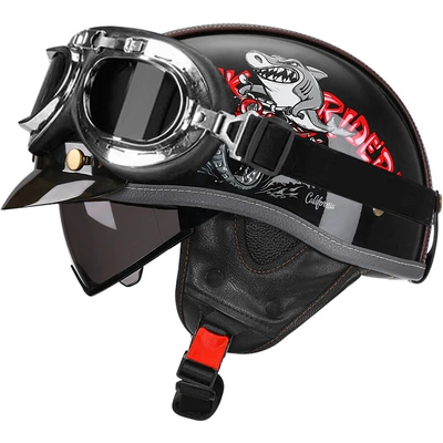 Motosiklet kaskı (dəbilqə) — Women Summer All-Season Motorcycle Half Helmet - bright-black-shark-bully-tea-mirrorsilver-frame-mirror-m