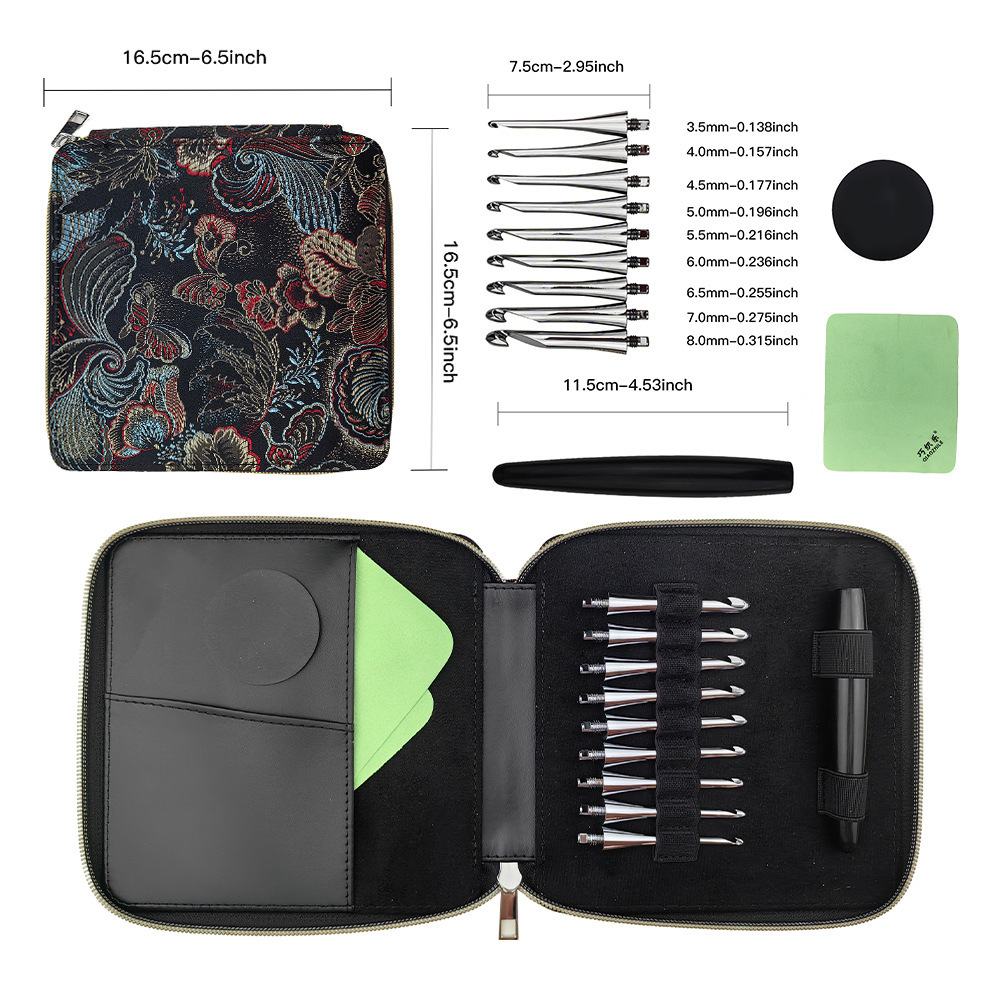 Herramienta de tejido transfronterizo Madera sintada negra ganchillo extraíble ergonómico crochet cambiable 9 juego